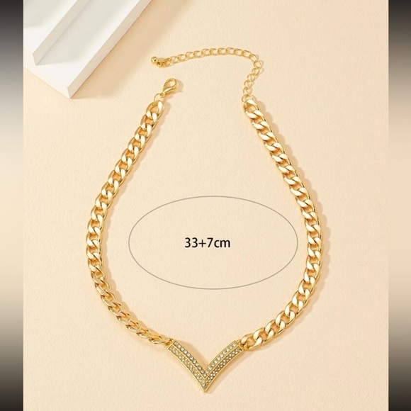 1pc Rhinestone Inlaid Letter Detail Chunky Chain Necklace - Picture 3 of 3